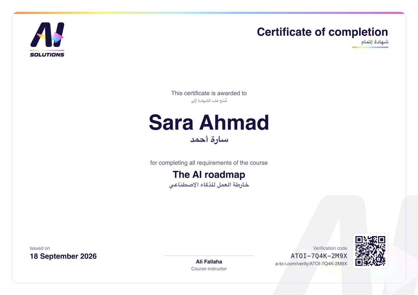 Certificate of Sara Ahmad for The AI roadmap